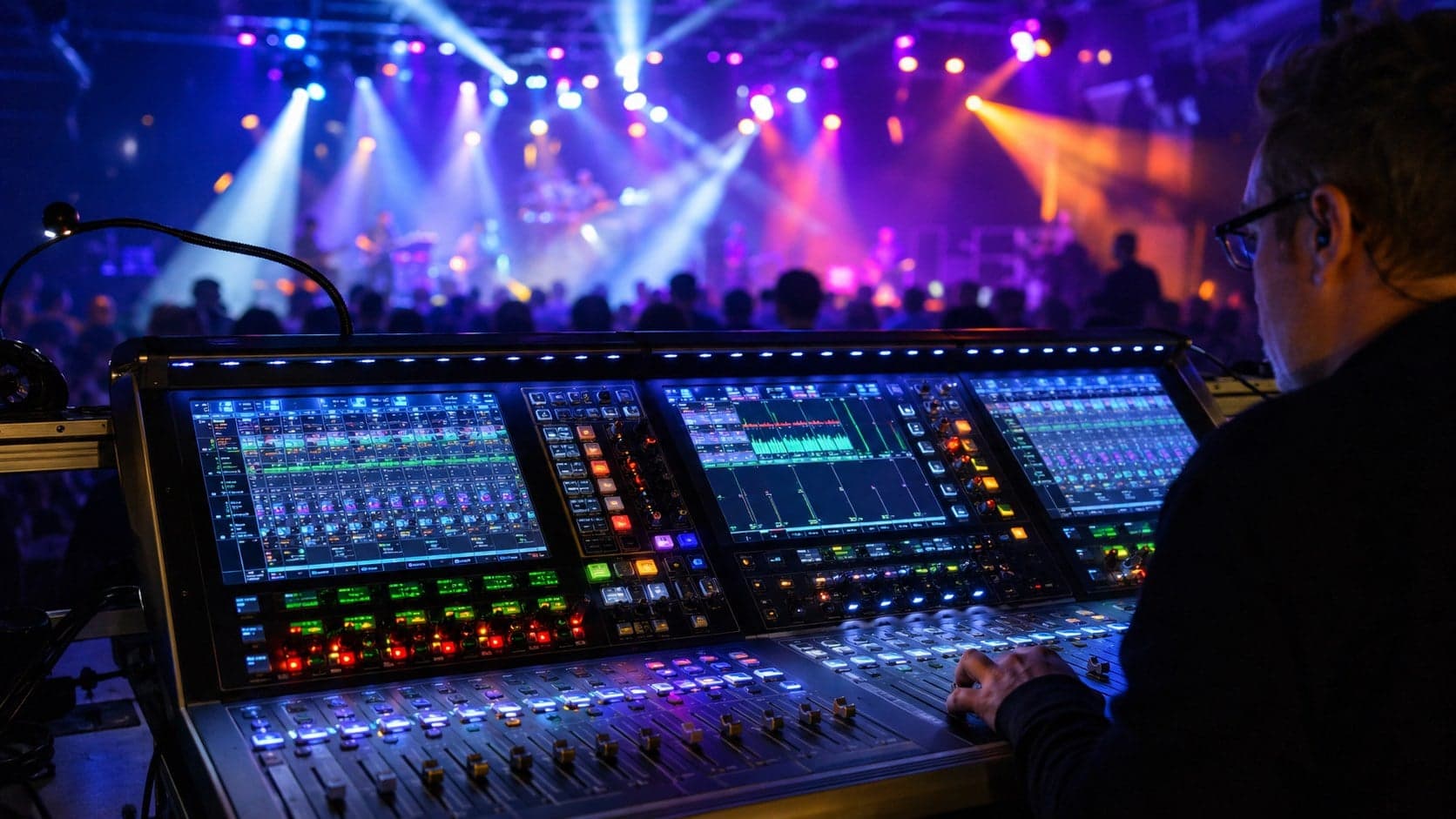 Front-of-house mixing console during a live show